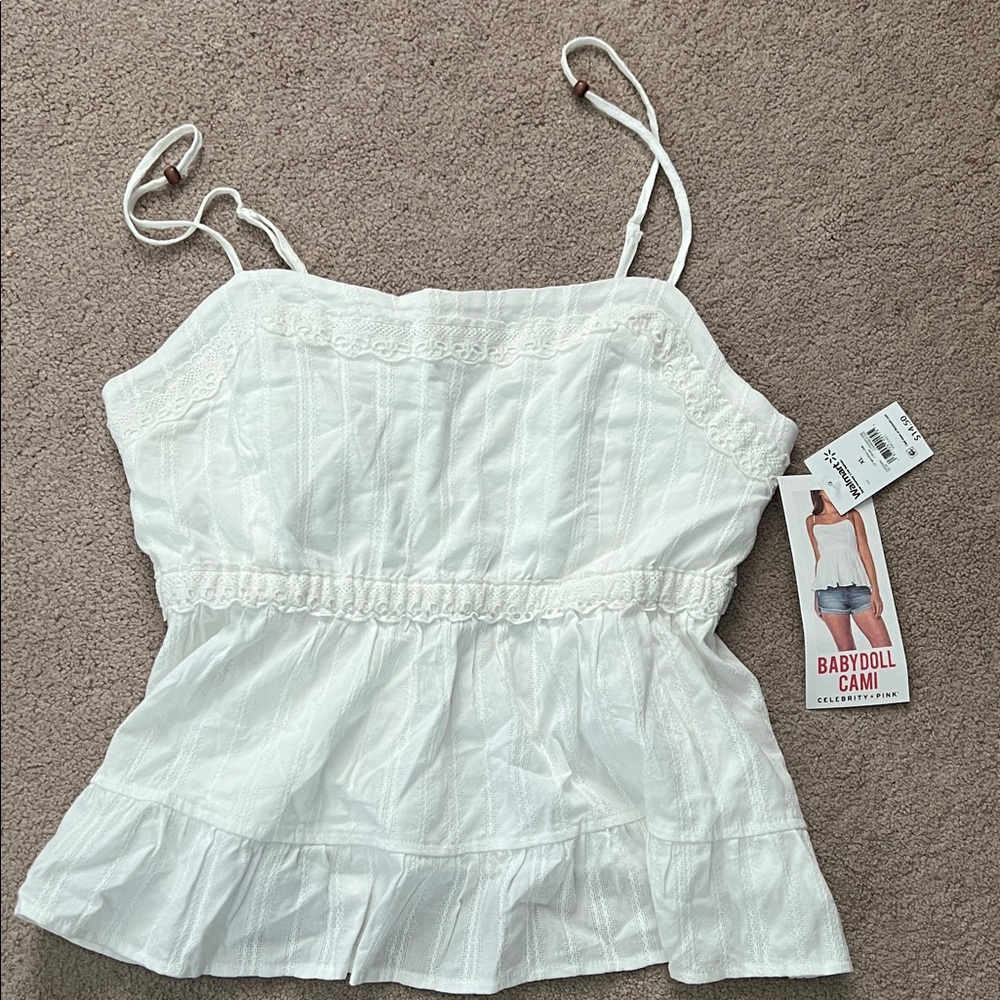 Celebrity Pink White Lace Trim Cami